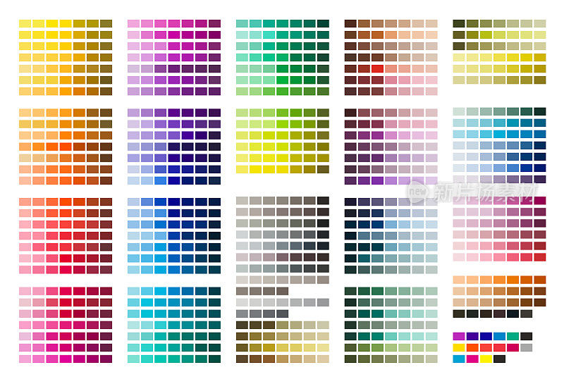 调色板。颜色表。打印测试页。颜色代码。Rgb，十六进制html, cmyk。向量的颜色